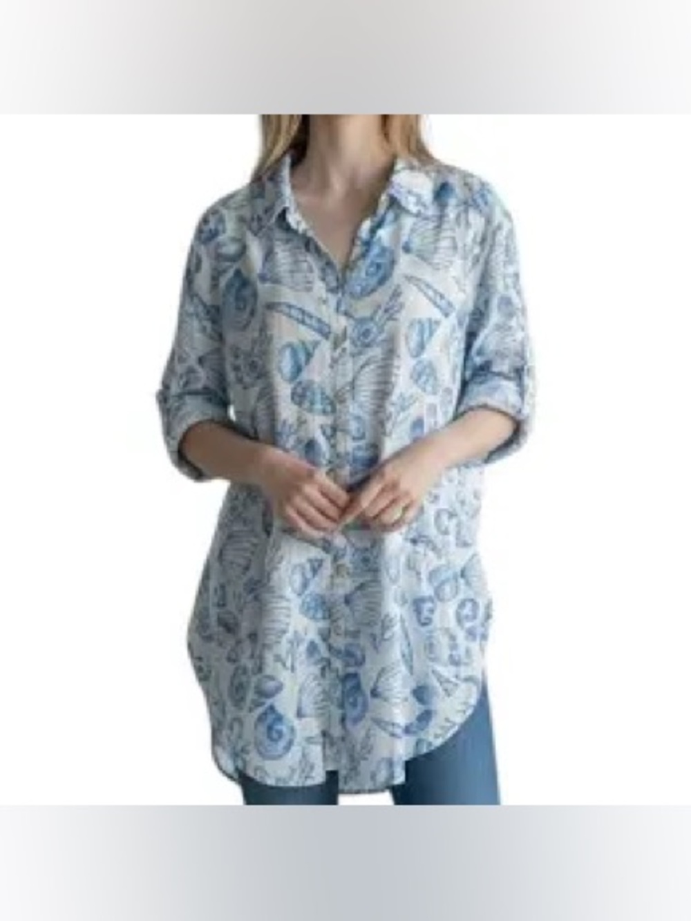 Martha Stewart Collection linen seashell top cover up button down